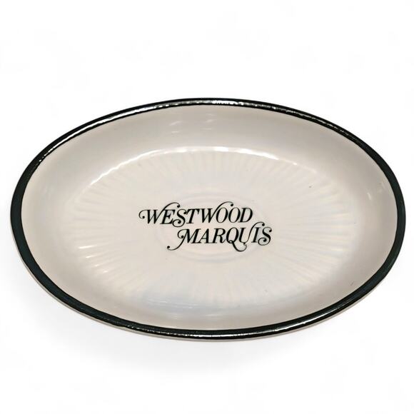 VTG 80s Westwood Marquis Hotel Soap Dish White Green Ceramic Trinket Los Angeles - Picture 1 of 4